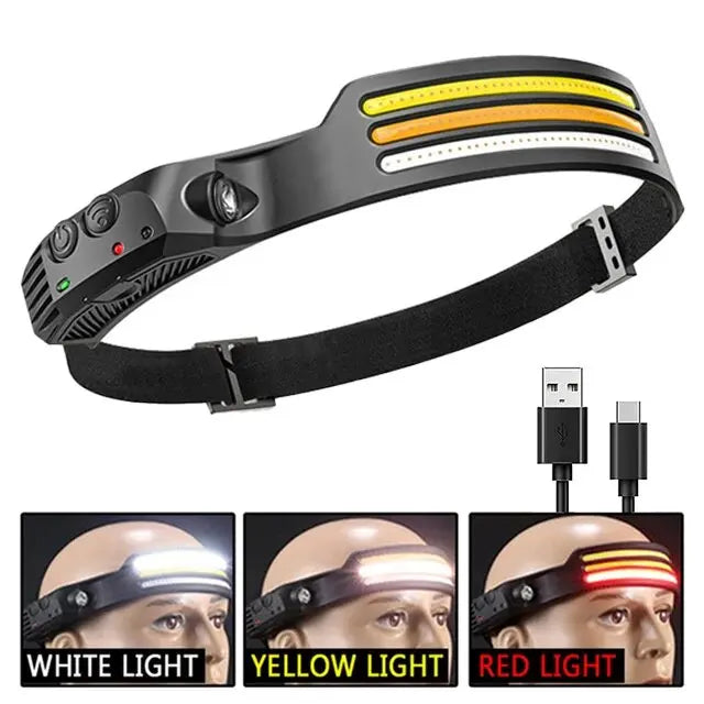 USB Rechargeable COB LED Induction Headlamp with Motion Sensor and Built-In Battery 3 White Red Yellow Nova Fishing & Outdoors