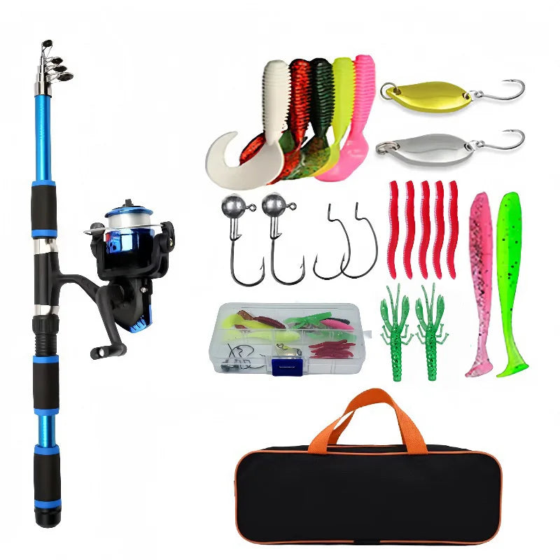 Complete Telescopic Fishing Rod & Reel Travel Kit | 3 Colors | Nova ...