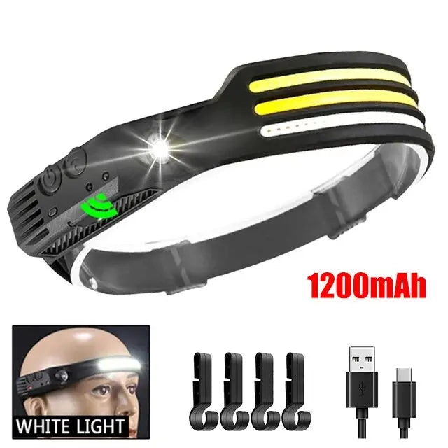 USB Rechargeable COB LED Induction Headlamp with Motion Sensor and Built-In Battery 3-White with Hook Nova Fishing & Outdoors