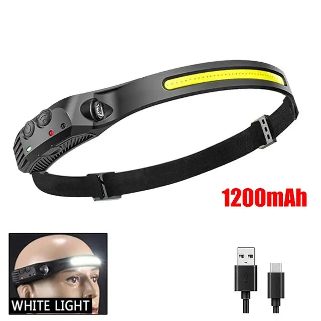 USB Rechargeable COB LED Induction Headlamp with Motion Sensor and Built-In Battery 1-White 1200mAh Nova Fishing & Outdoors