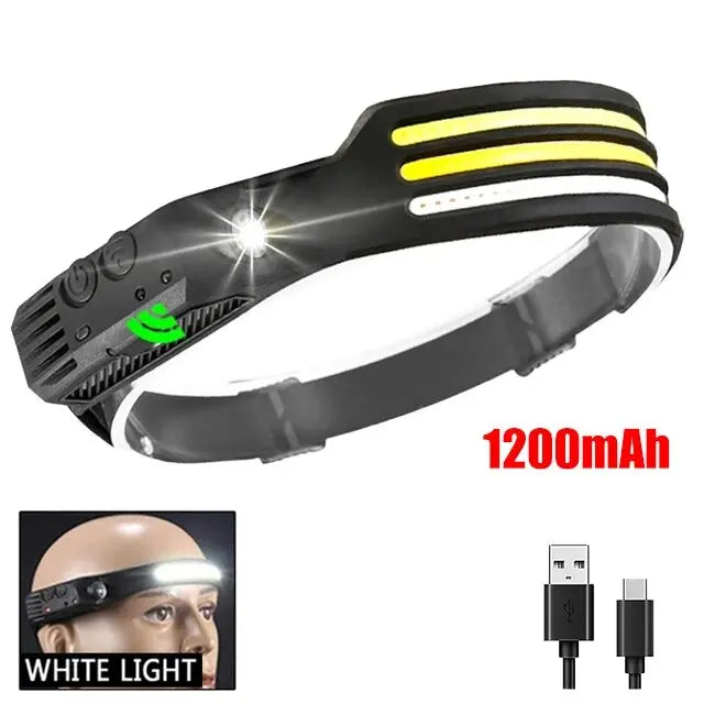 USB Rechargeable COB LED Induction Headlamp with Motion Sensor and Built-In Battery 3-White 1200mAh Nova Fishing & Outdoors